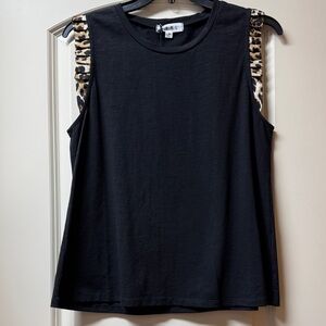THML Black Tank Top with Animal Print Trim